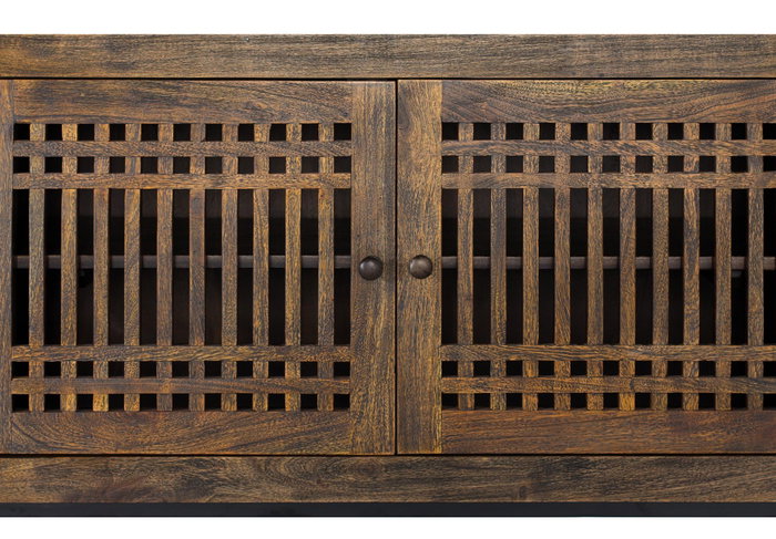 GINER Y COLOMER Mueble TV de madera de acacia y metal con 4 puertas